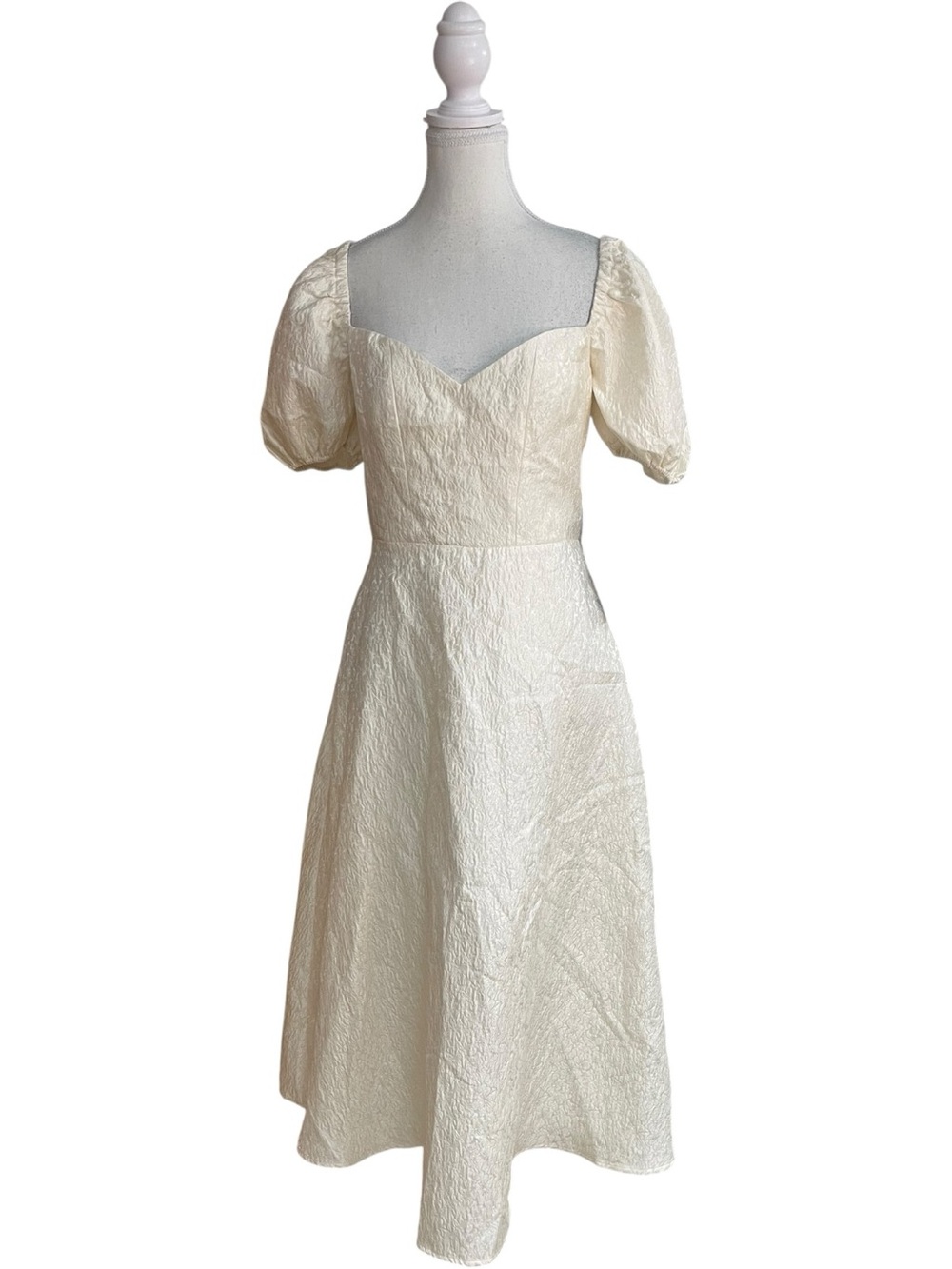 Lulus Melly Puff Sleeve Sweetheart Neckline Midi Dress Ivory
